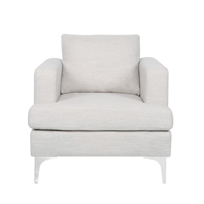 Benjara Accent Club Chair, Padded Back And Seat, Modern Silver Legs, Beige Fabric