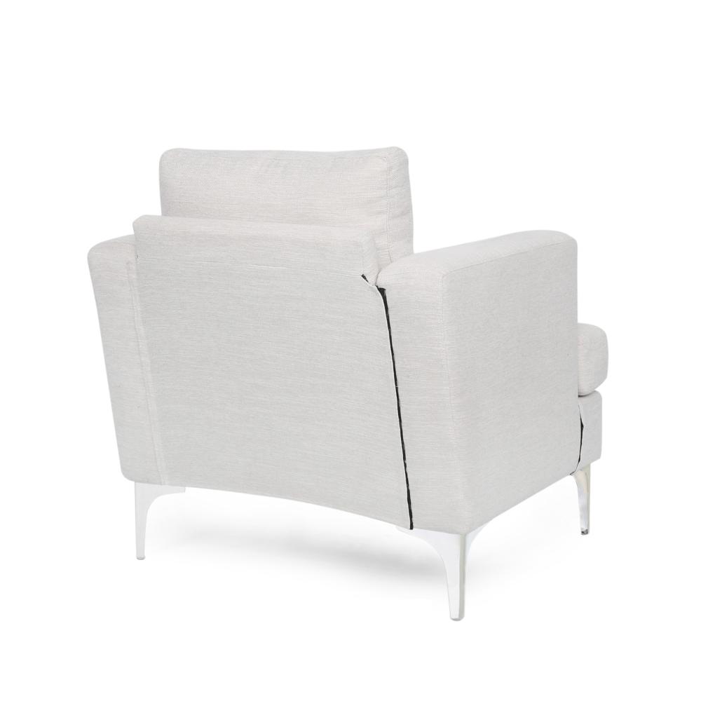 Benjara Accent Club Chair, Padded Back And Seat, Modern Silver Legs, Beige Fabric