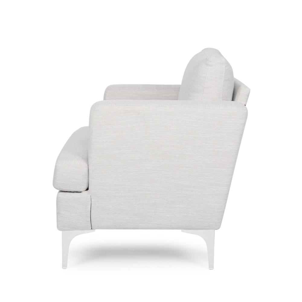 Benjara Accent Club Chair, Padded Back And Seat, Modern Silver Legs, Beige Fabric