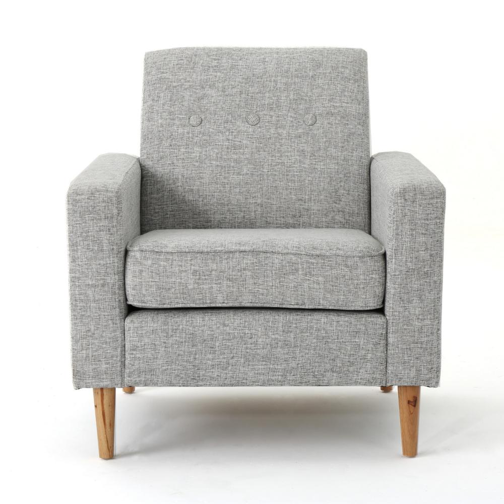 Benjara Accent Club Chair, Modern Light Gray Padded Seat, Angled Legs, Rubberwood
