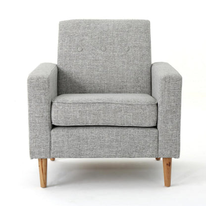 Benjara Accent Club Chair, Modern Light Gray Padded Seat, Angled Legs, Rubberwood