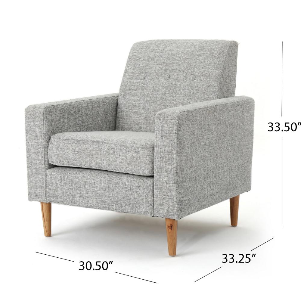 Benjara Accent Club Chair, Modern Light Gray Padded Seat, Angled Legs, Rubberwood