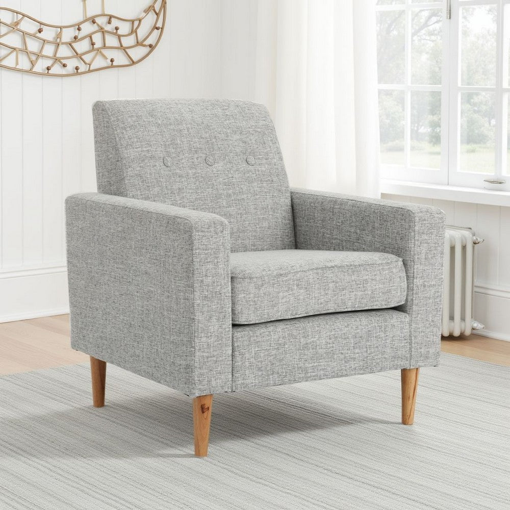 Benjara Accent Club Chair, Modern Light Gray Padded Seat, Angled Legs, Rubberwood