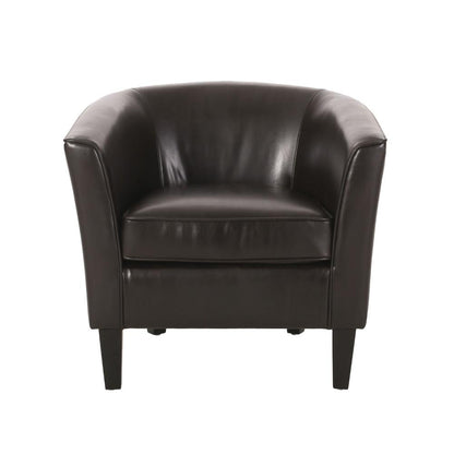 Benjara Accent Club Chair, Curved Round Back, Birch Wood, Rich Brown Faux Leather