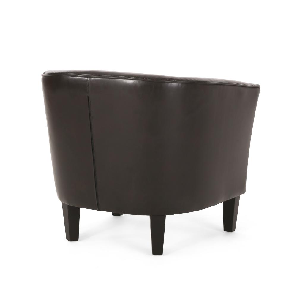 Benjara Accent Club Chair, Curved Round Back, Birch Wood, Rich Brown Faux Leather
