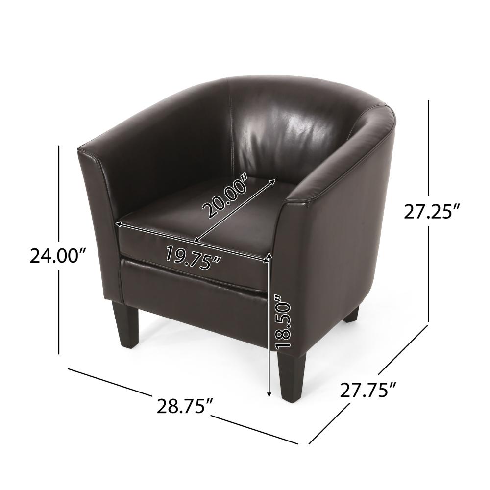 Benjara Accent Club Chair, Curved Round Back, Birch Wood, Rich Brown Faux Leather