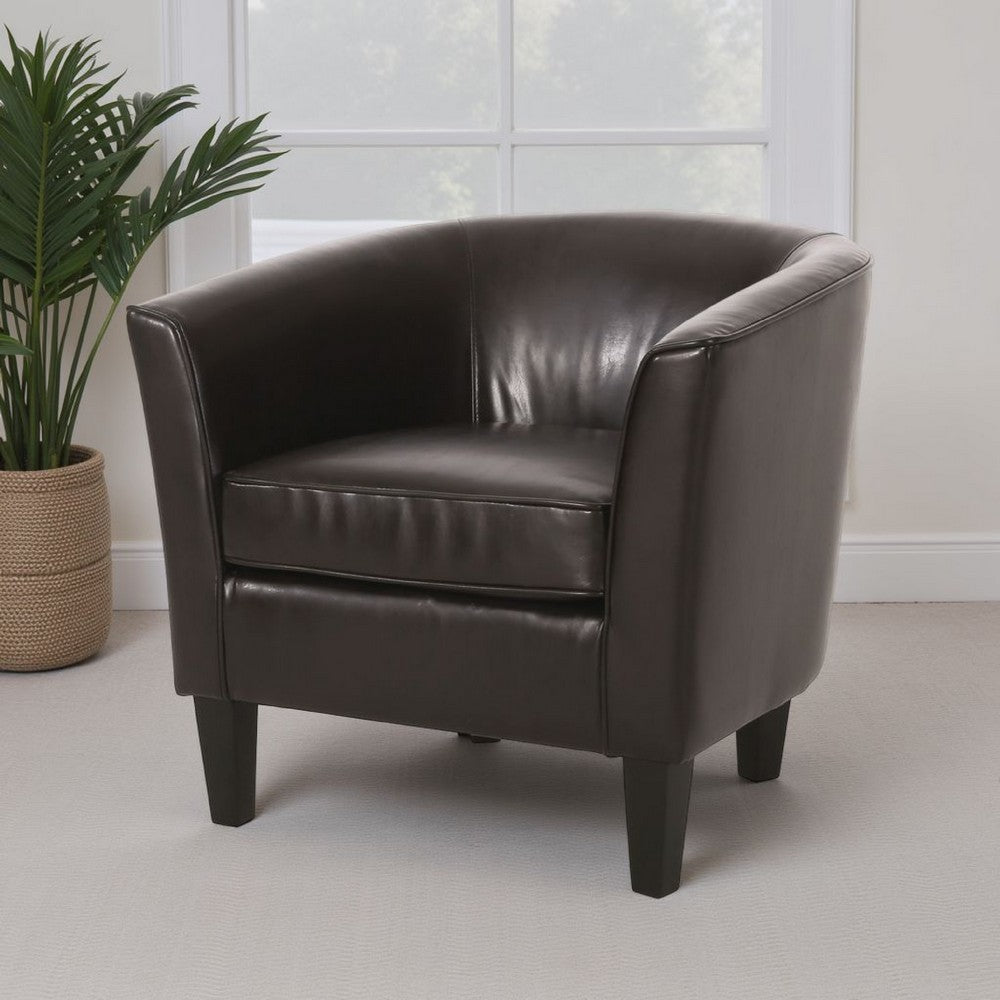 Benjara Accent Club Chair, Curved Round Back, Birch Wood, Rich Brown Faux Leather