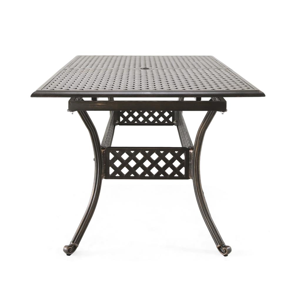 Benjara Dining Table, 64-82 Inch Extendable Acacia Wood Top, Aluminium, Dark Brown