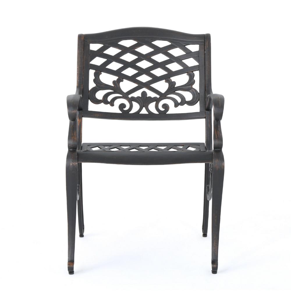 Benjara Toni Outdoor Armchair, Scrolled Lattice Pattern, Cabriole Legs Copper Metal
