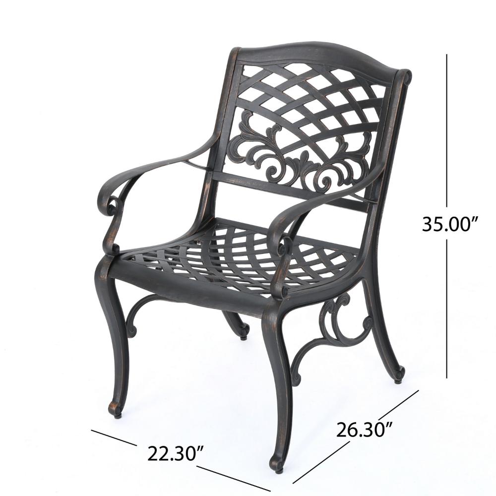 Benjara Toni Outdoor Armchair, Scrolled Lattice Pattern, Cabriole Legs Copper Metal