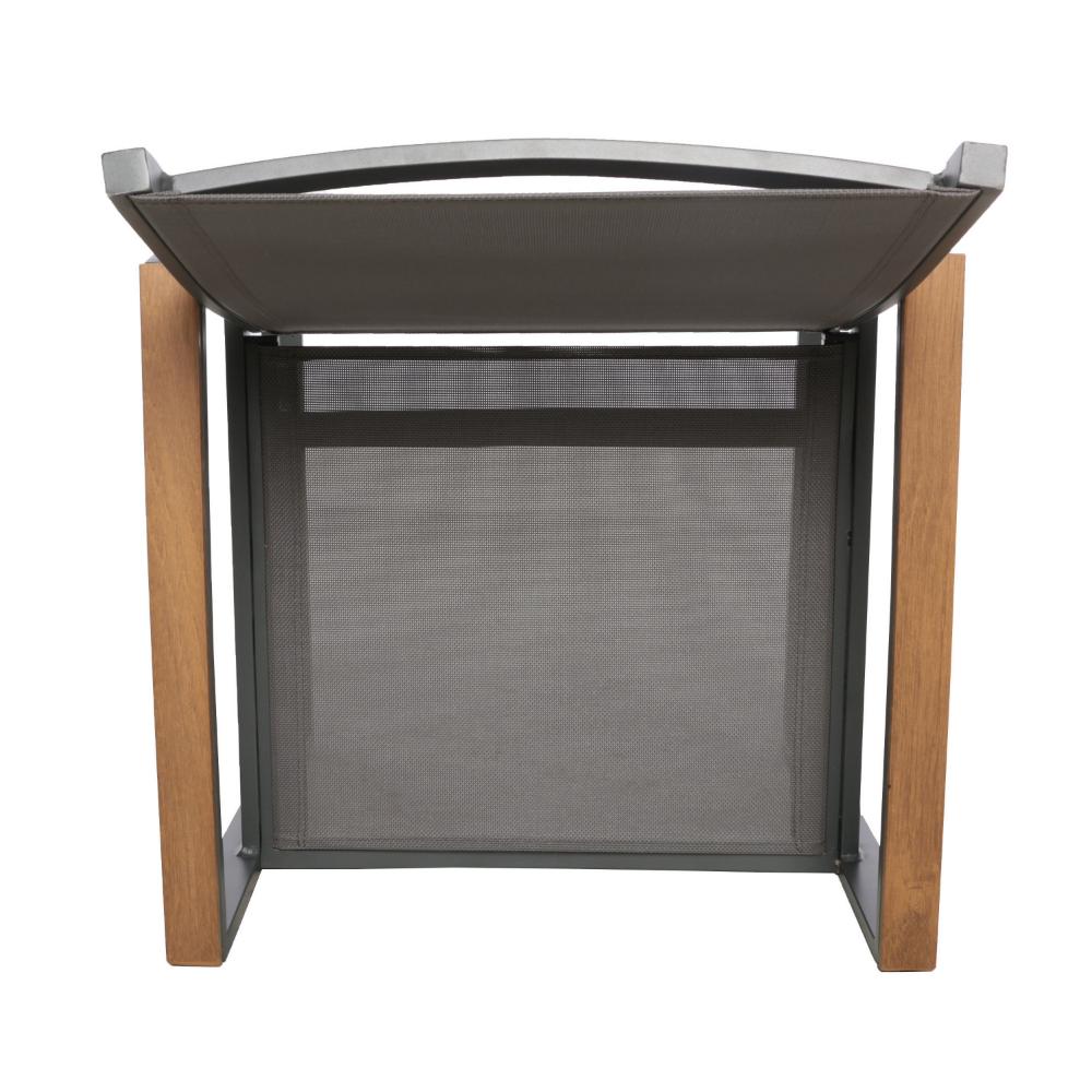 Benjara Outdoor Dining Chair Set of 2, Gray Mesh Seat And Brown Faux Wood, Metal