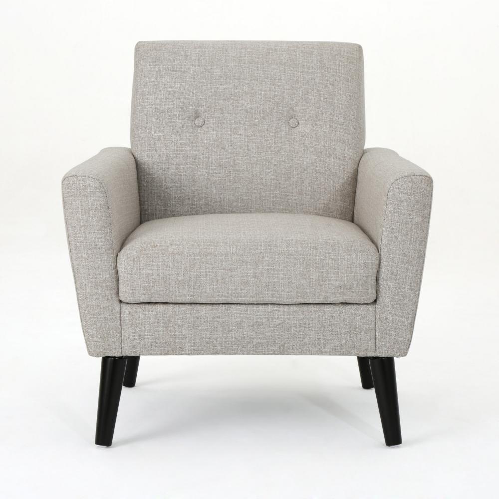 Benjara Accent Club Chair, Nailhead Trim Scrolled Arms, Birch Wood And Beige Fabric