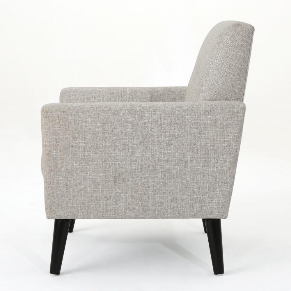 Benjara Accent Club Chair, Nailhead Trim Scrolled Arms, Birch Wood And Beige Fabric