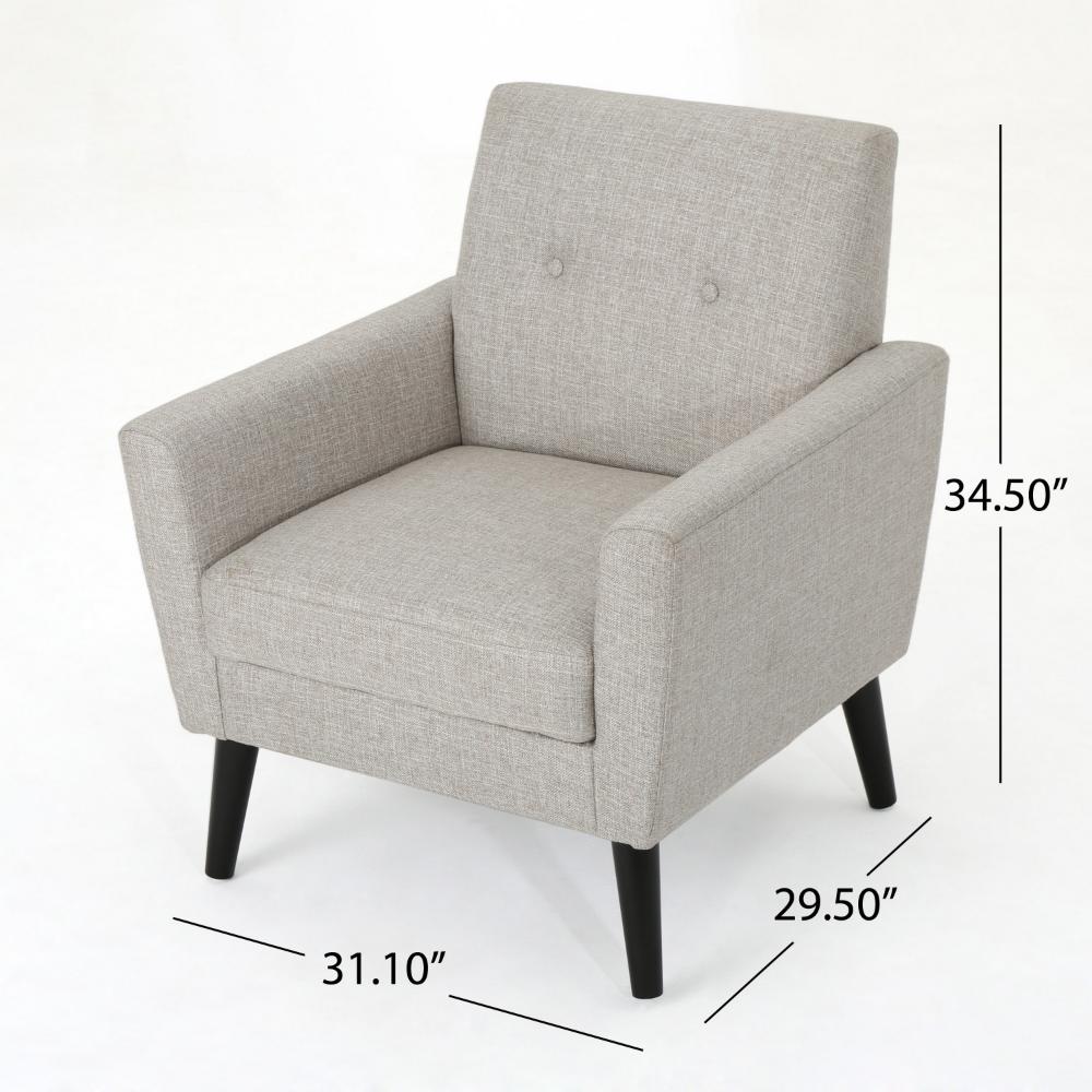 Benjara Accent Club Chair, Nailhead Trim Scrolled Arms, Birch Wood And Beige Fabric
