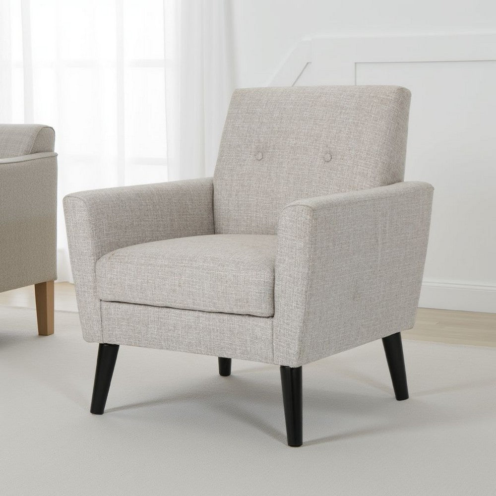 Benjara Accent Club Chair, Nailhead Trim Scrolled Arms, Birch Wood And Beige Fabric