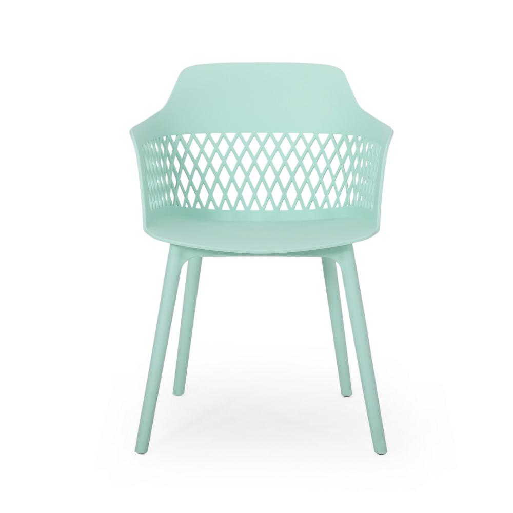 Benjara Outdoor Patio Chair, Curved Arms, Weather Resistant Modern Mint Green