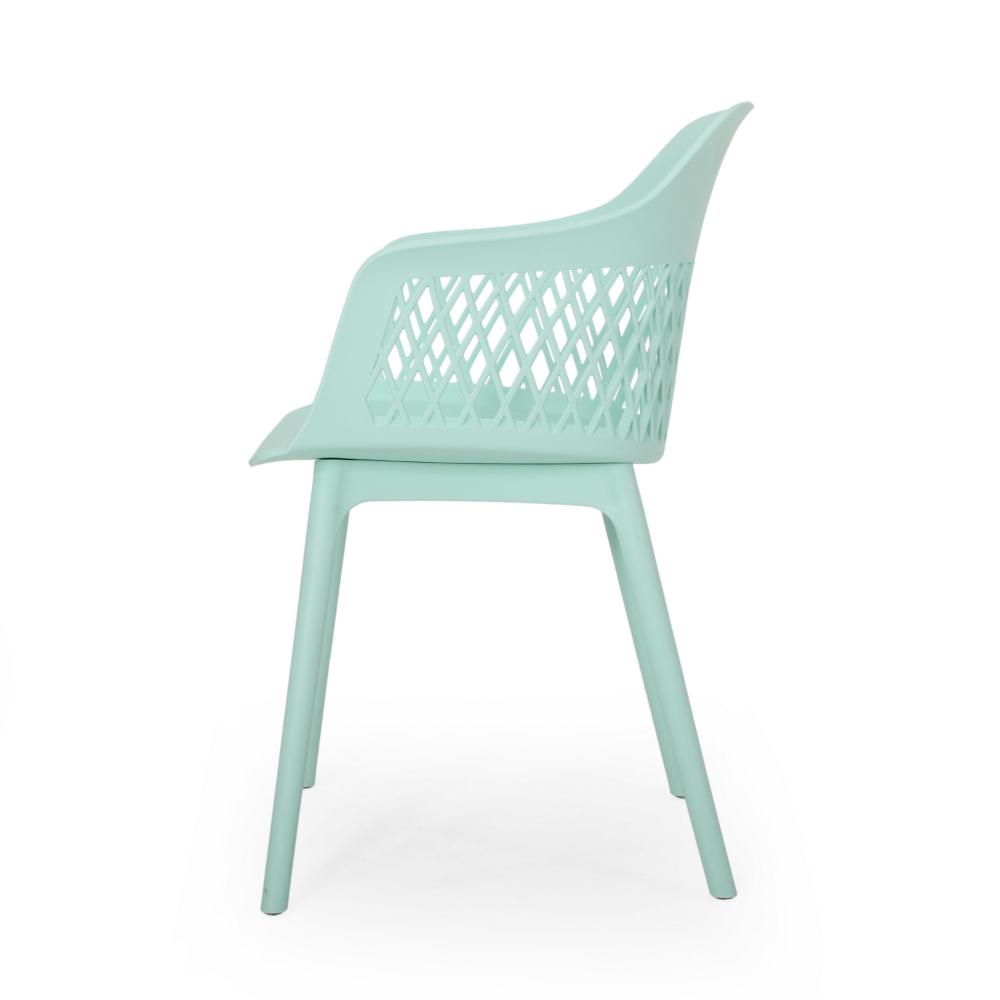 Benjara Outdoor Patio Chair, Curved Arms, Weather Resistant Modern Mint Green