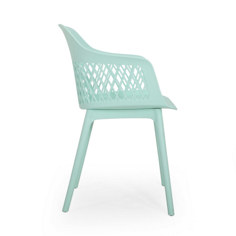 Benjara Outdoor Patio Chair, Curved Arms, Weather Resistant Modern Mint Green