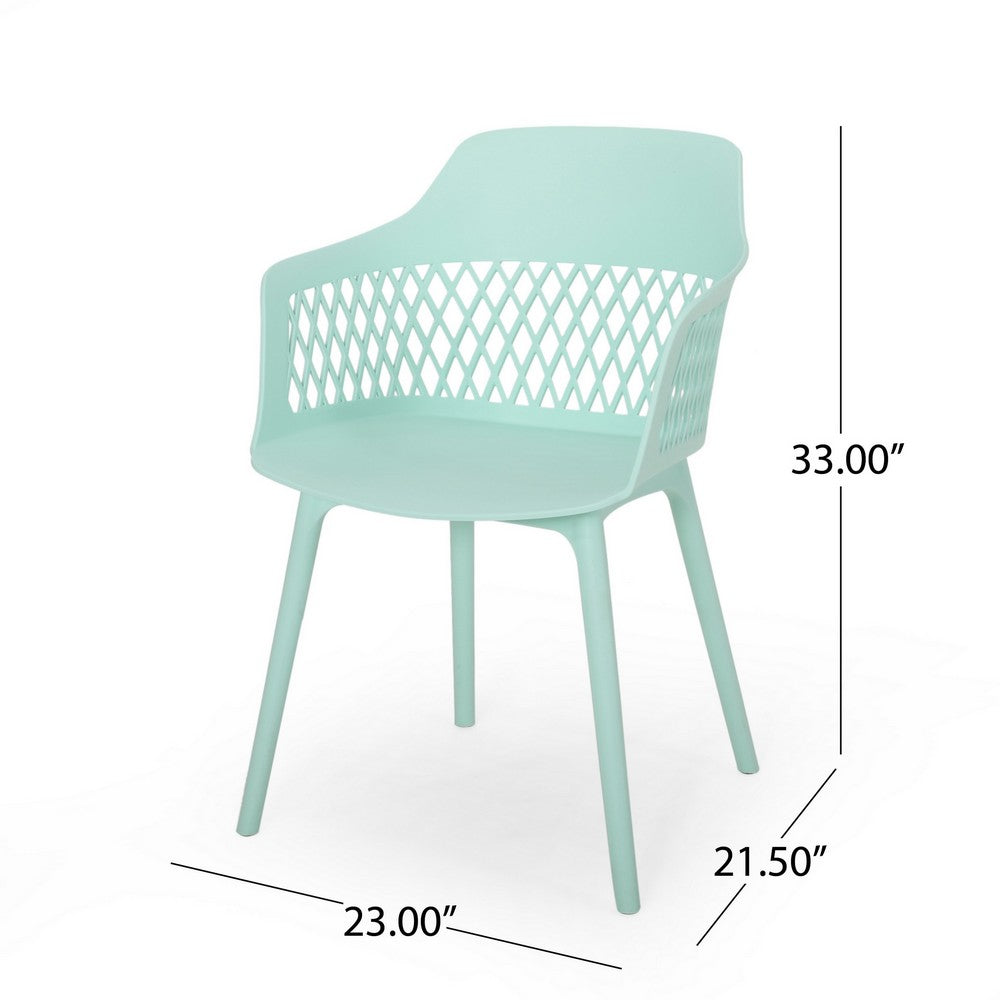 Benjara Outdoor Patio Chair, Curved Arms, Weather Resistant Modern Mint Green