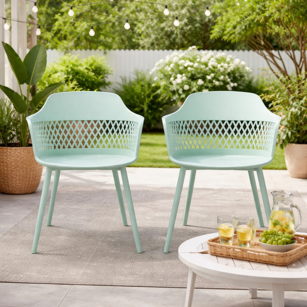 Benjara Outdoor Patio Chair, Curved Arms, Weather Resistant Modern Mint Green