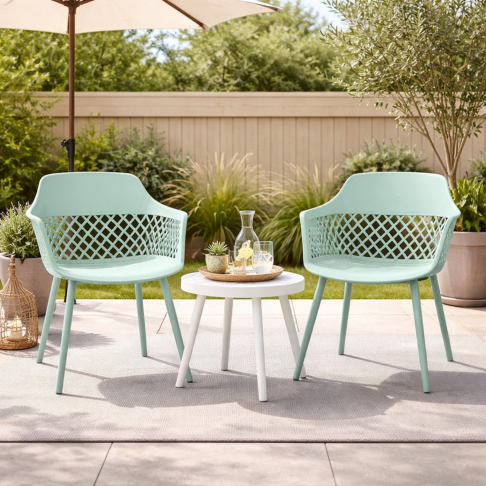Benjara Outdoor Patio Chair, Curved Arms, Weather Resistant Modern Mint Green
