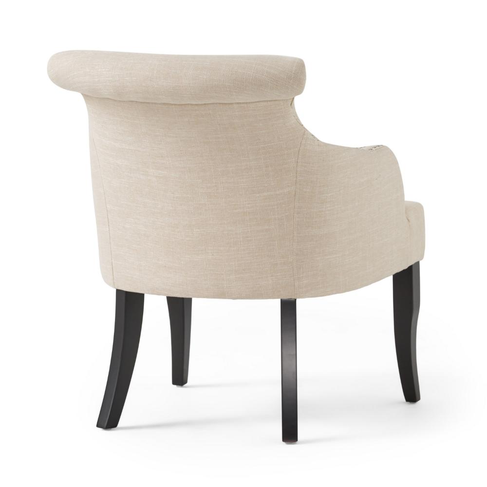 Benjara Accent Armchair, Nailhead Trim, Birch Wood, Plush Light Beige Fabric
