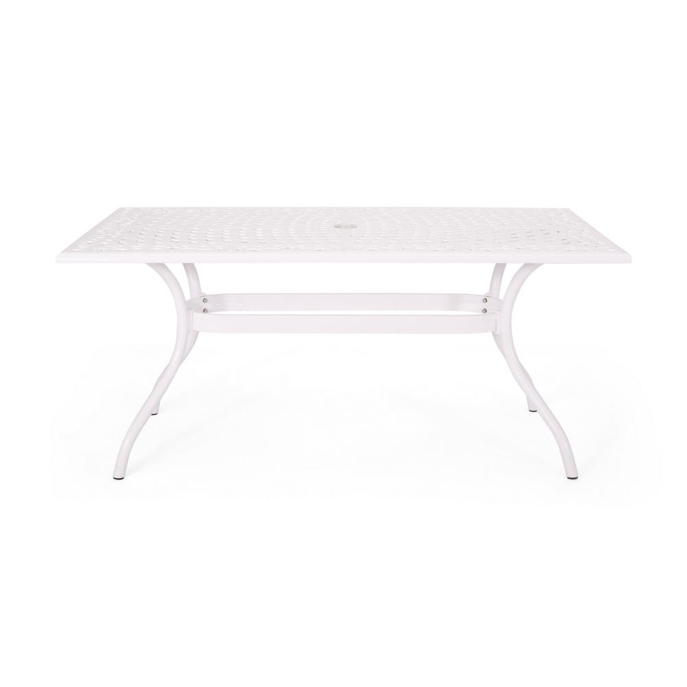 Benjara Toni Table, 67 Inch Rectangular Lattice Top, Saber Legs, White Aluminium