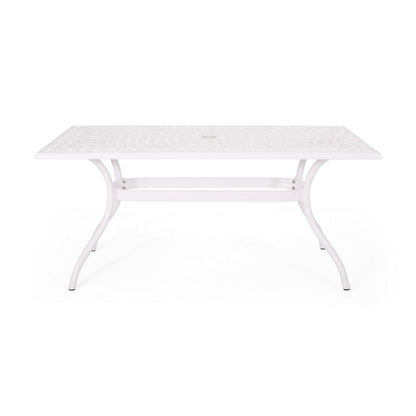 Benjara Toni Table, 67 Inch Rectangular Lattice Top, Saber Legs, White Aluminium