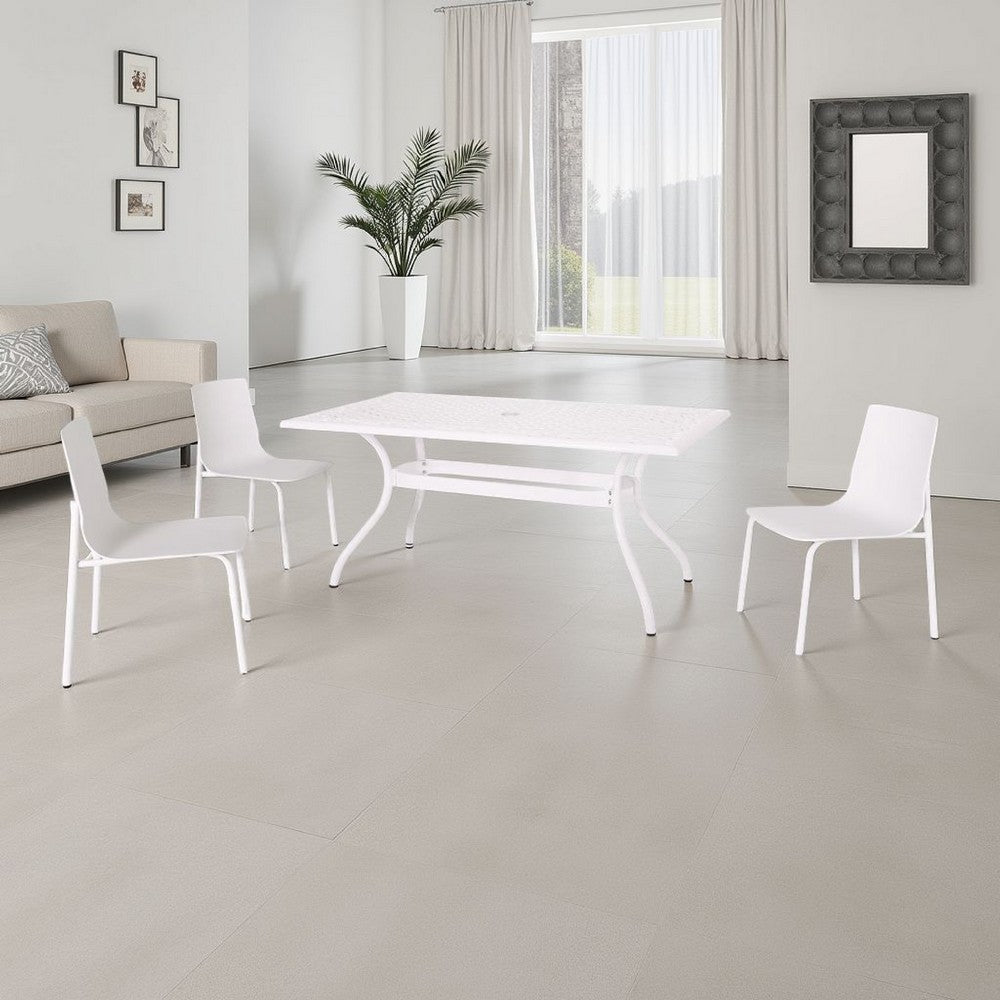 Benjara Toni Table, 67 Inch Rectangular Lattice Top, Saber Legs, White Aluminium