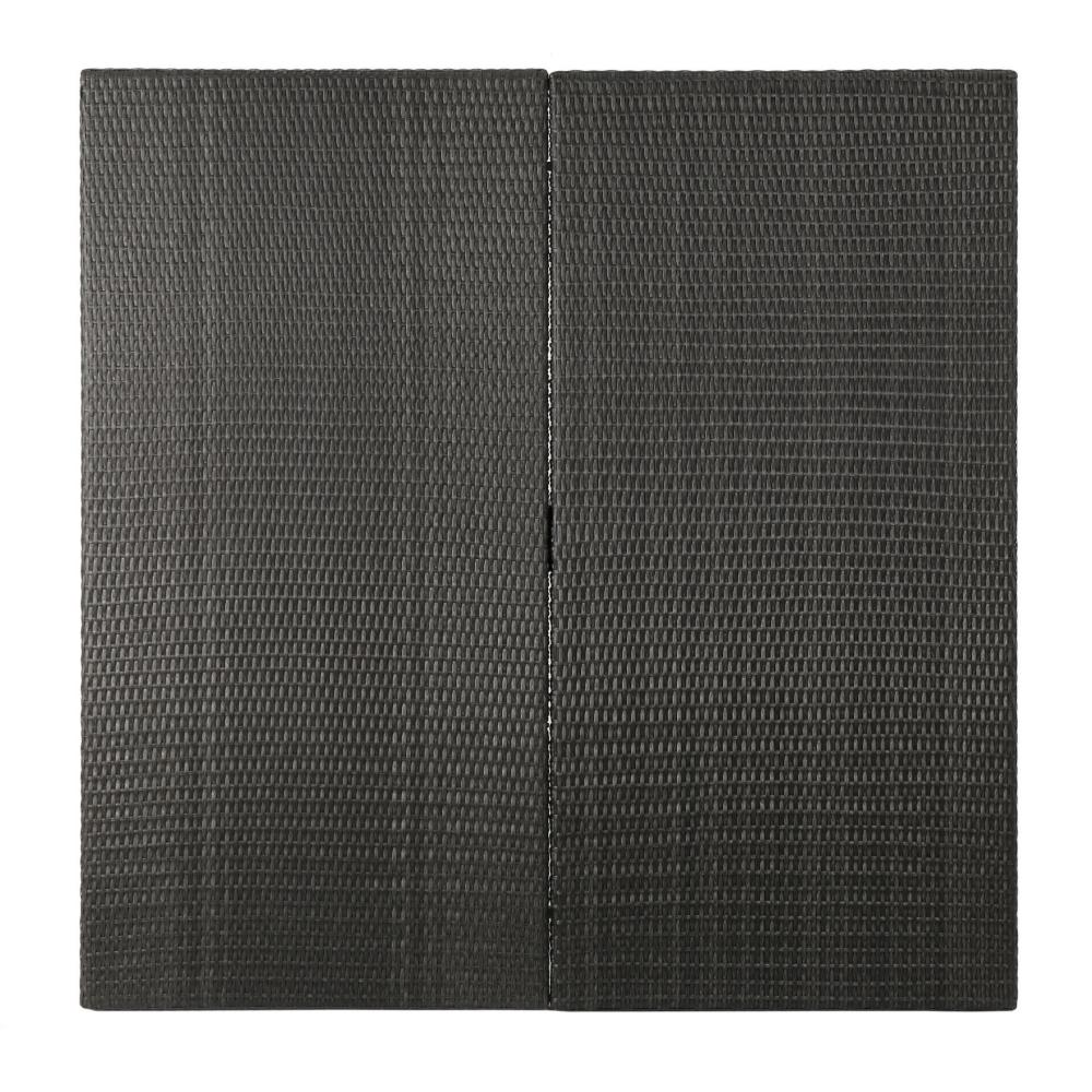 Benjara Nona Outdoor Dining Table, 64 Inch Square, Dark Gray Rattan Wood And Iron