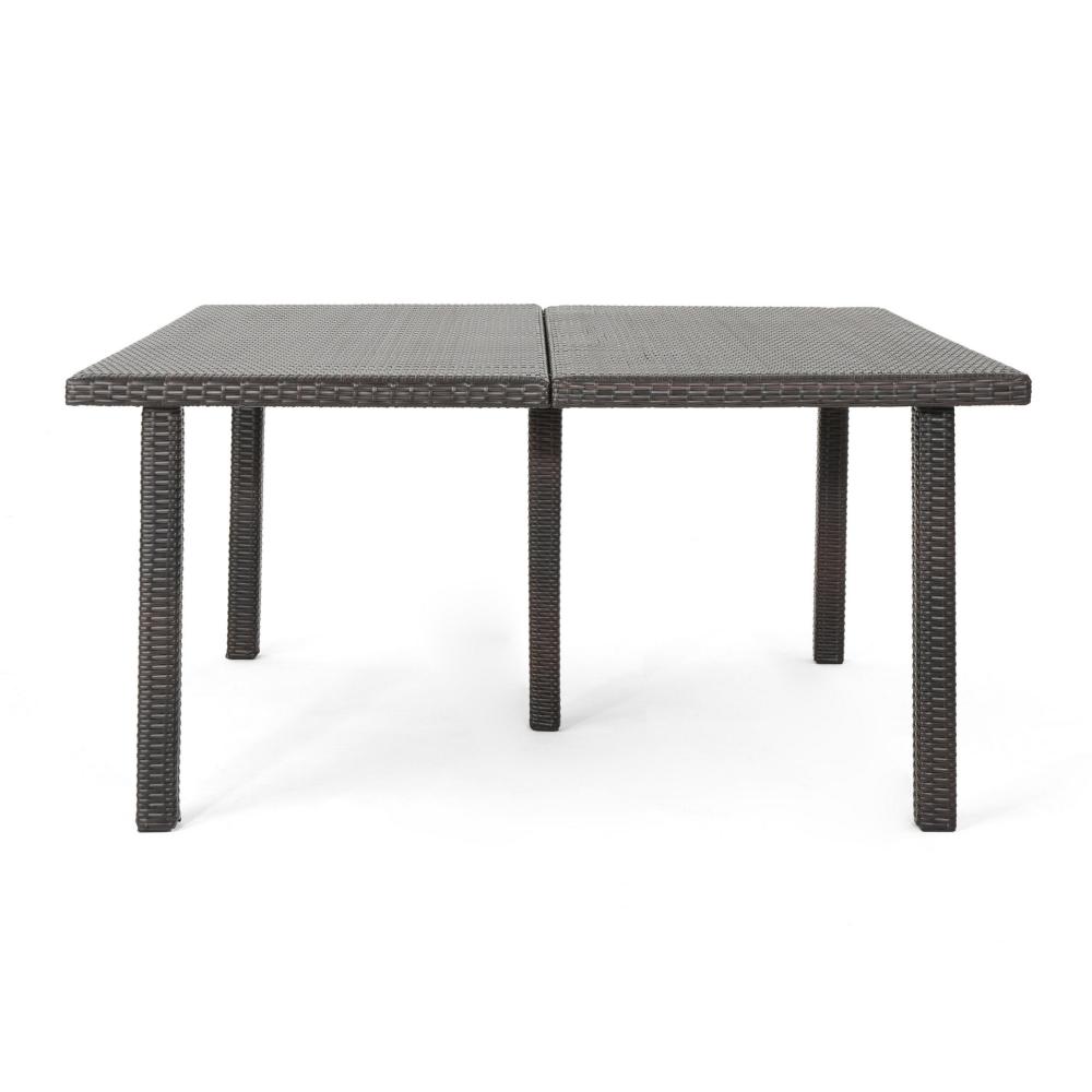 Benjara Nona Outdoor Dining Table, 64 Inch Square Top, Brown Rattan Wood, Iron