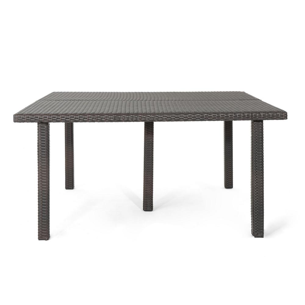 Benjara Nona Outdoor Dining Table, 64 Inch Square Top, Brown Rattan Wood, Iron