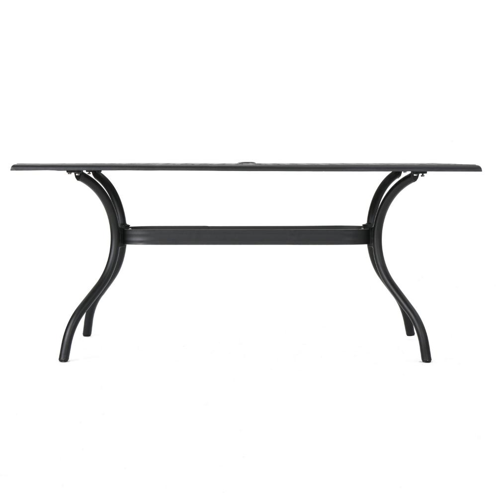 Benjara Cay Outdoor Dining Table, 67 Inch Rectangular, Lattice Black Aluminium