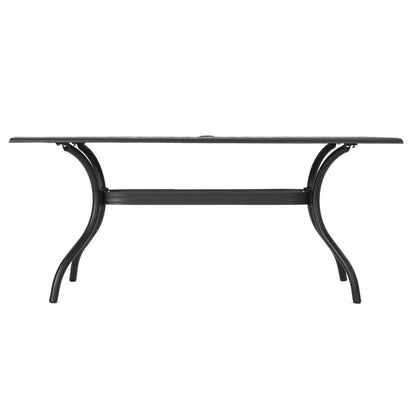 Benjara Cay Outdoor Dining Table, 67 Inch Rectangular, Lattice Black Aluminium