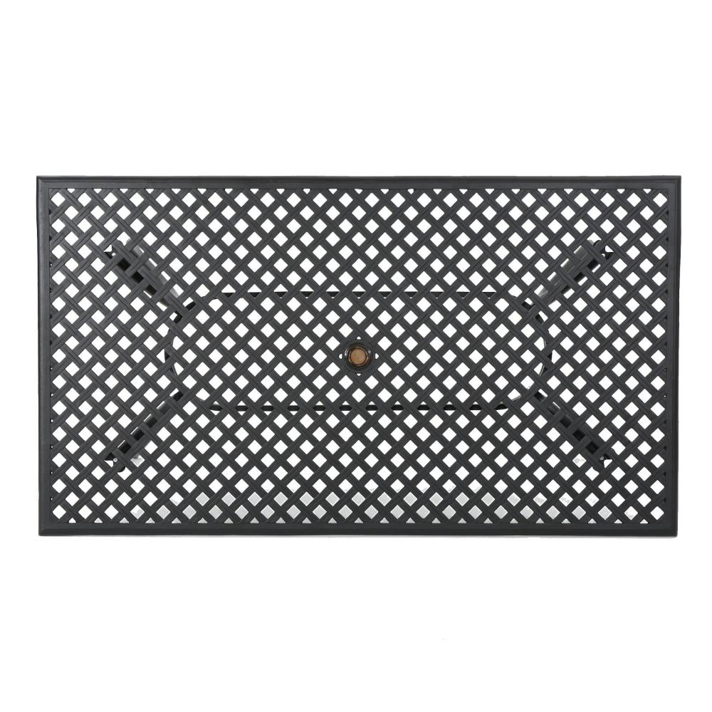Benjara Cay Outdoor Dining Table, 67 Inch Rectangular, Lattice Black Aluminium