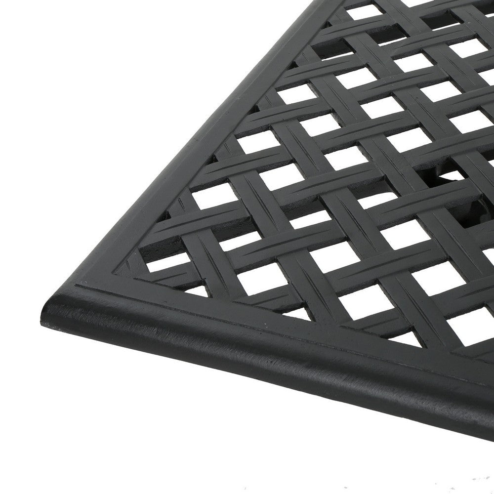 Benjara Cay Outdoor Dining Table, 67 Inch Rectangular, Lattice Black Aluminium