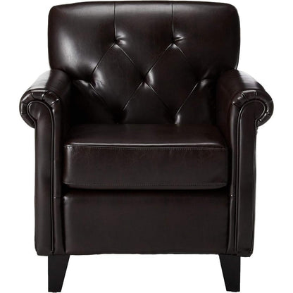 Benjara Accent Club Chair, 40 Inch, Tufted Back, Full-Padded Brown Faux Leather