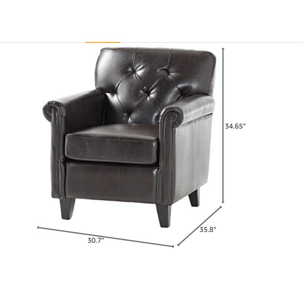 Benjara Accent Club Chair, 40 Inch, Tufted Back, Full-Padded Brown Faux Leather