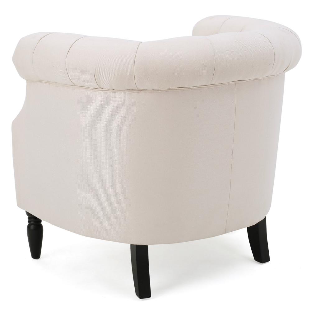 Benjara 37 Inch Accent Club Chair, High Tufted Back, Studded Arms, Beige Fabric