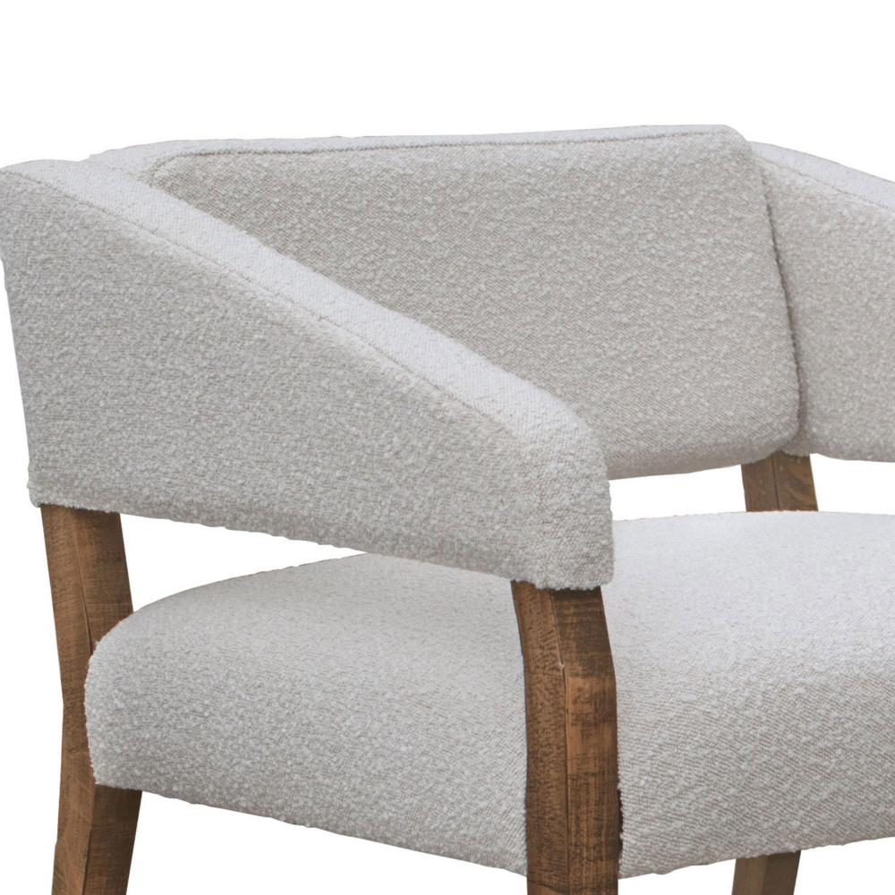 Benjara Merry Accent Chair, Ivory Polyester, Plush Foam, Brown Solid Pine Wood Legs