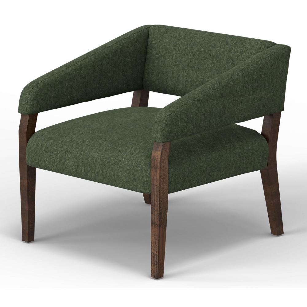 Benjara Merry Accent Chair, Olive Green Polyester, Foam, Brown Solid Pine Wood