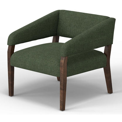 Benjara Merry Accent Chair, Olive Green Polyester, Foam, Brown Solid Pine Wood