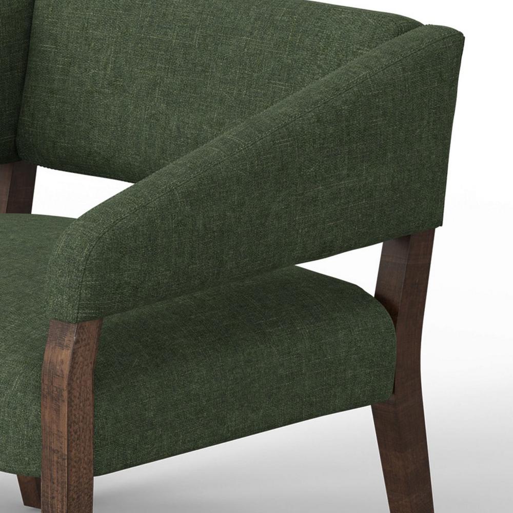 Benjara Merry Accent Chair, Olive Green Polyester, Foam, Brown Solid Pine Wood