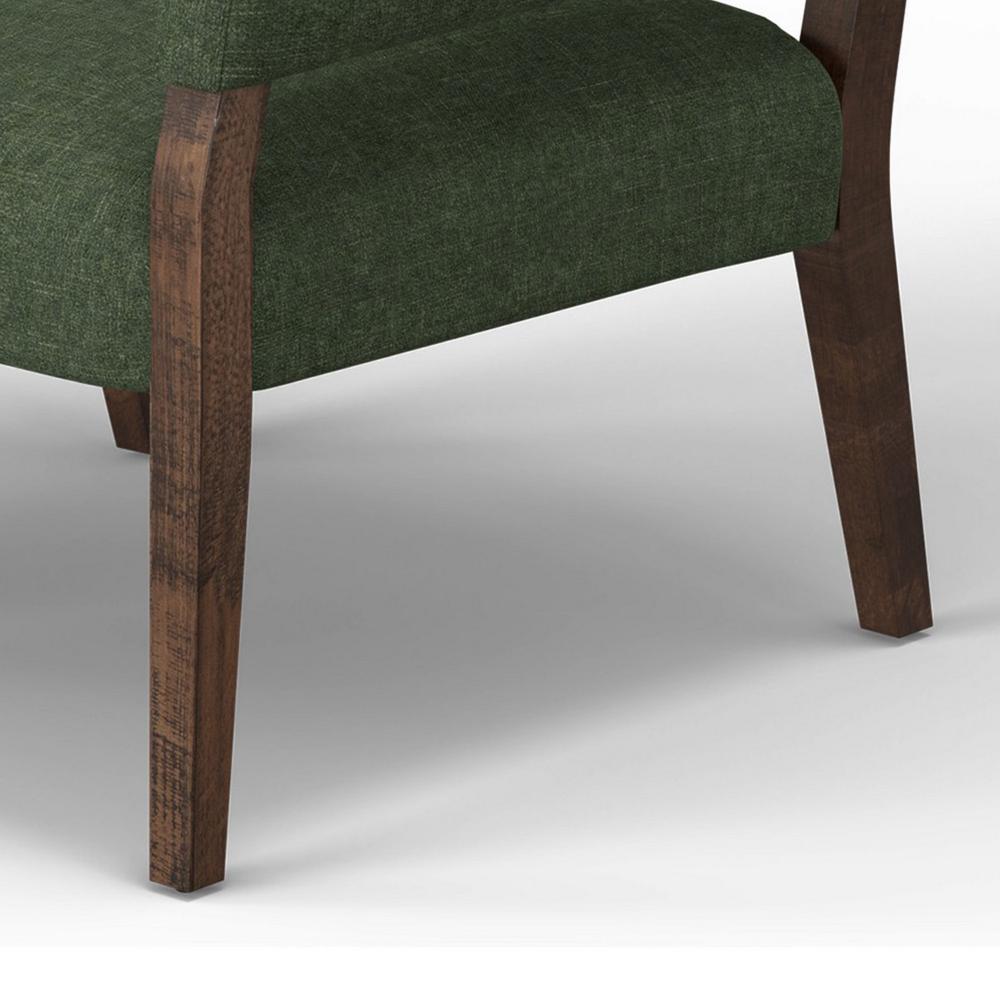 Benjara Merry Accent Chair, Olive Green Polyester, Foam, Brown Solid Pine Wood