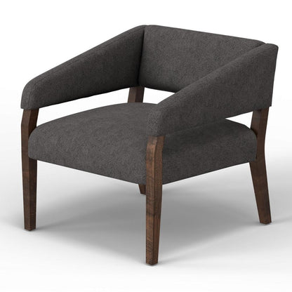 Benjara Merry Accent Chair, Iron Gray Polyester, Plush Foam, Brown Solid Pine Wood