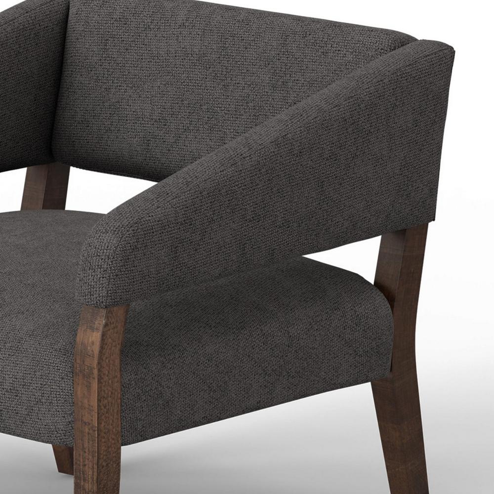 Benjara Merry Accent Chair, Iron Gray Polyester, Plush Foam, Brown Solid Pine Wood