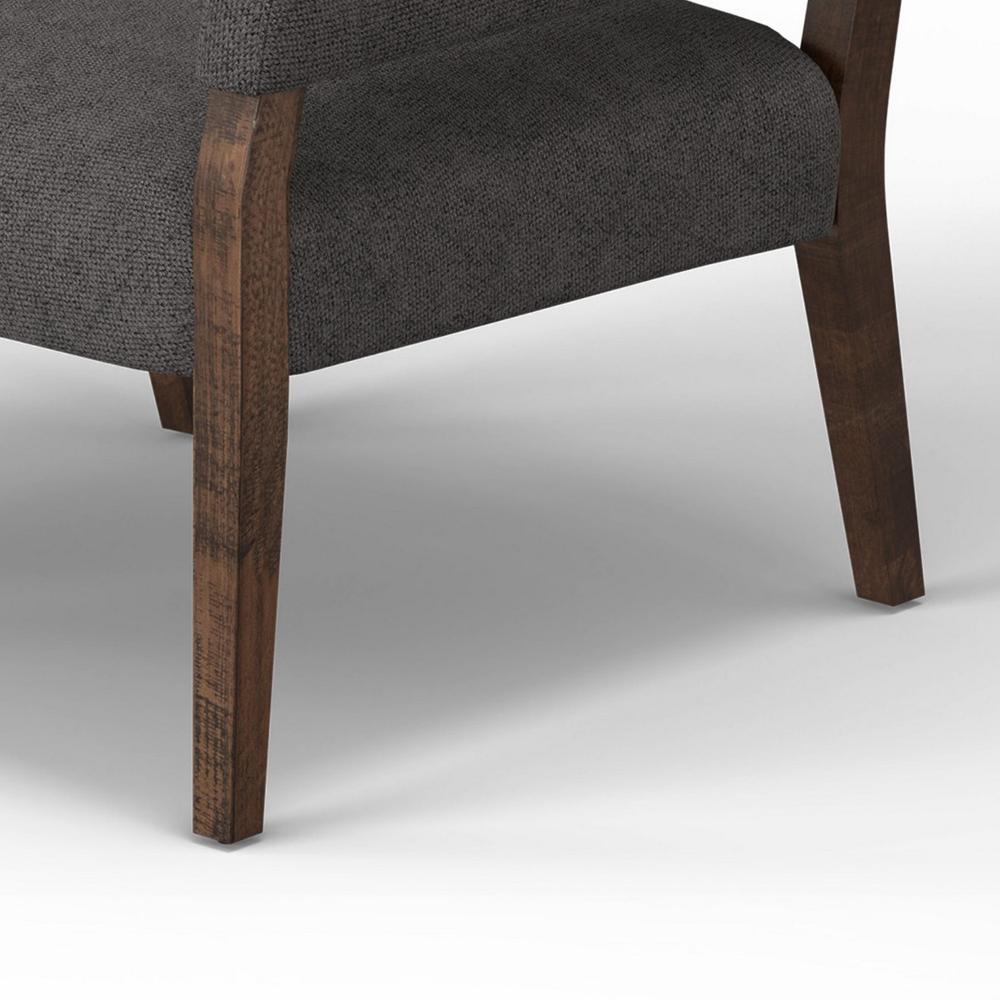 Benjara Merry Accent Chair, Iron Gray Polyester, Plush Foam, Brown Solid Pine Wood