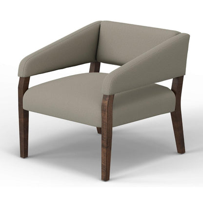 Benjara Merry Accent Chair, Almond Gray Polyester, Foam, Brown Solid Pine Wood