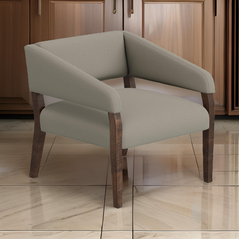 Benjara Merry Accent Chair, Almond Gray Polyester, Foam, Brown Solid Pine Wood