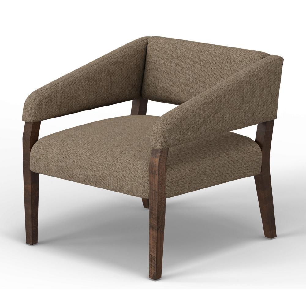Benjara Merry Accent Chair, Light Brown Polyester, Foam, Brown Solid Pine Wood